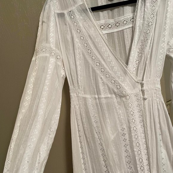 New 6 S ASOS DESIGN Lace Insert Wrap Maxi Dress 100% Cotton White Maxi Romantic - Picture 13 of 16